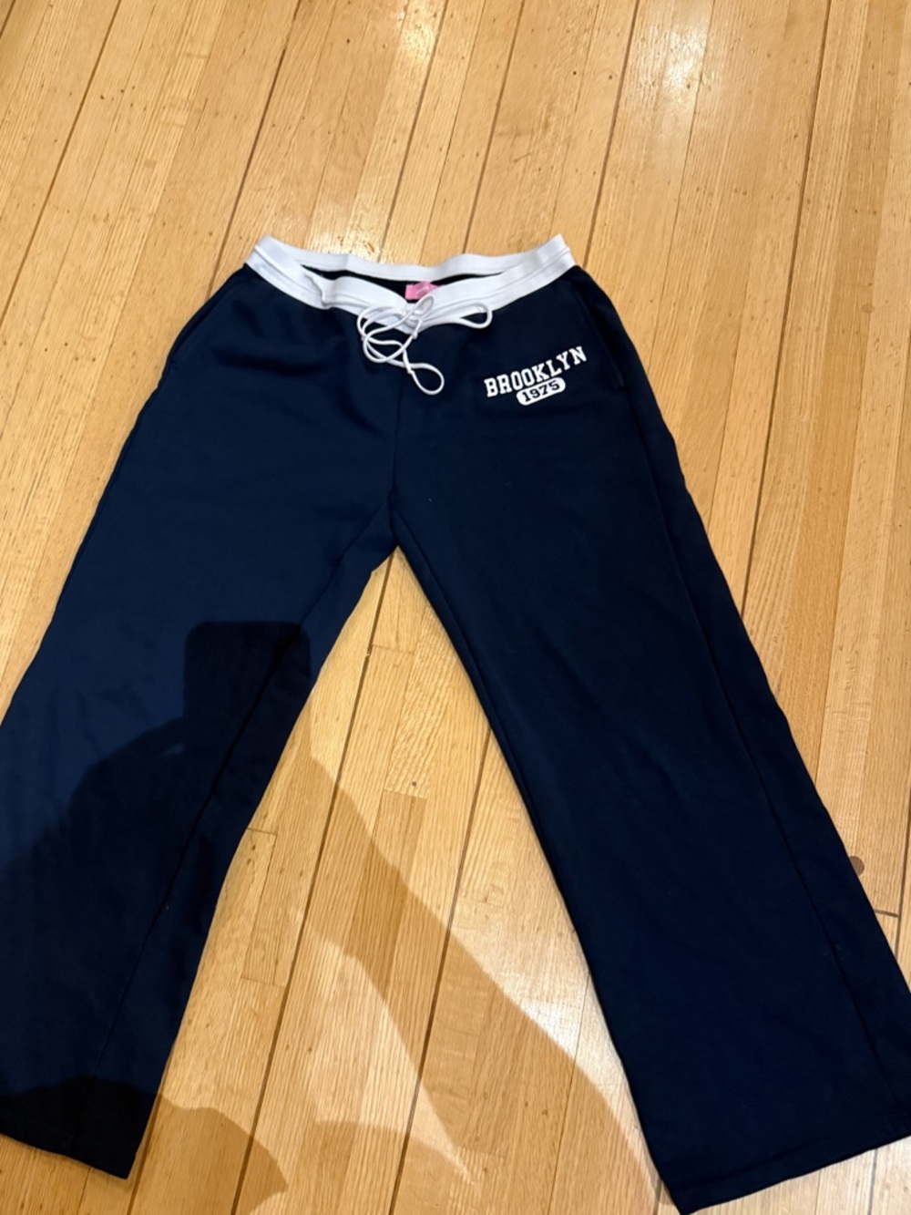 Edikted Brooklyn Logo Navy  Sweatpants with White Waistband